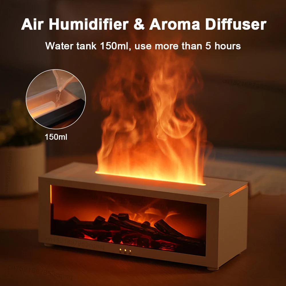 3D Flame Aromatherapy Diffuser – Large Mist Output | Essential Oil Humidifier with Colorful LED Fire Effect